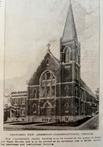A black and white photo of an old church.